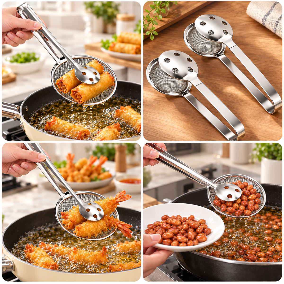 STAINLESS STEEL 2 IN 1 FRYING SCOOP - PACK OF 2 COMBO