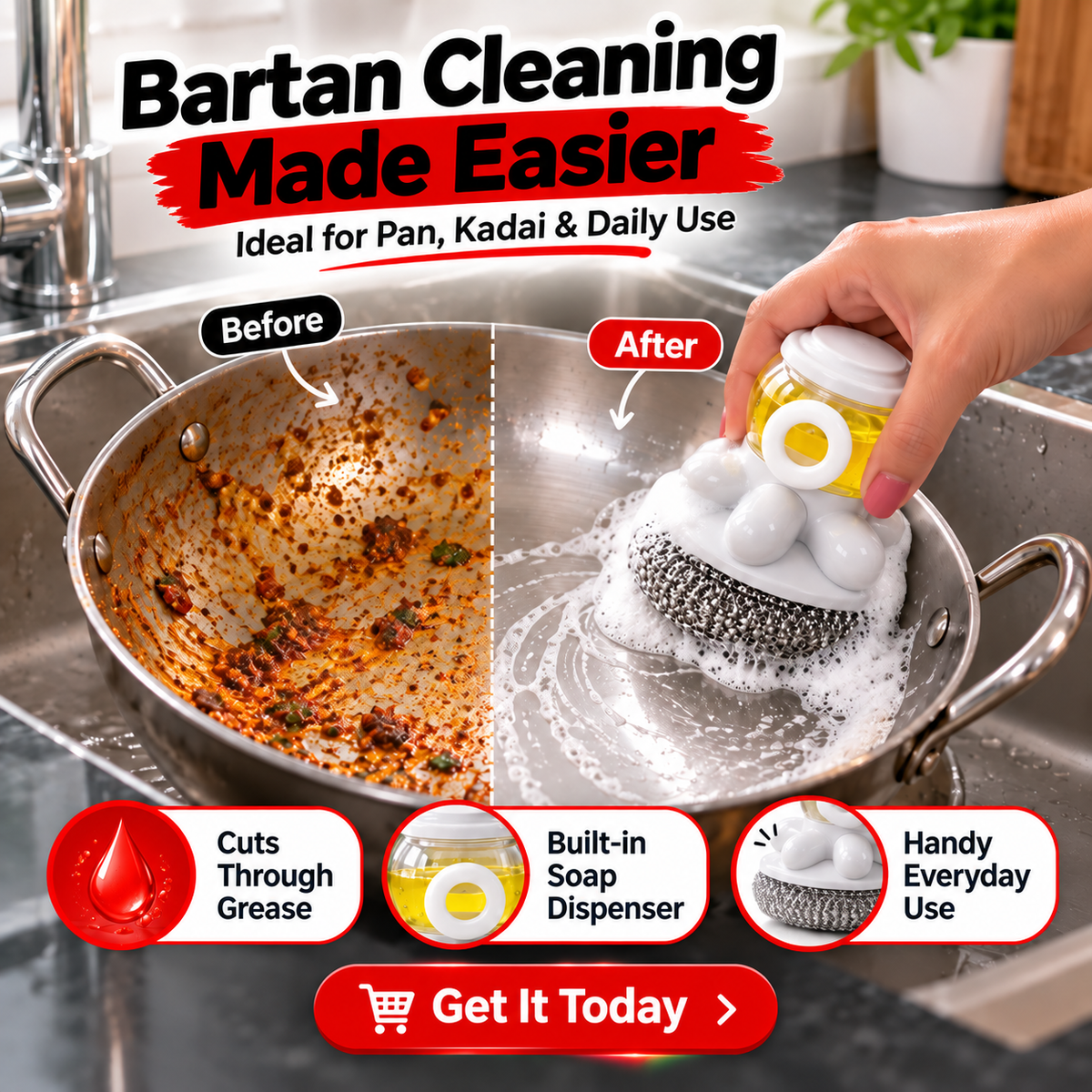2-IN-1 SOAP DISPENSING KITCHEN SCRUBBER - PACK OF 2 ONLY ₹499