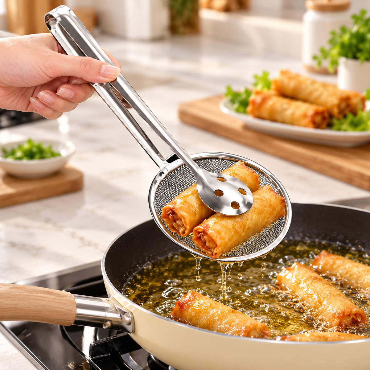 STAINLESS STEEL 2 IN 1 FRYING SCOOP - PACK OF 2 COMBO