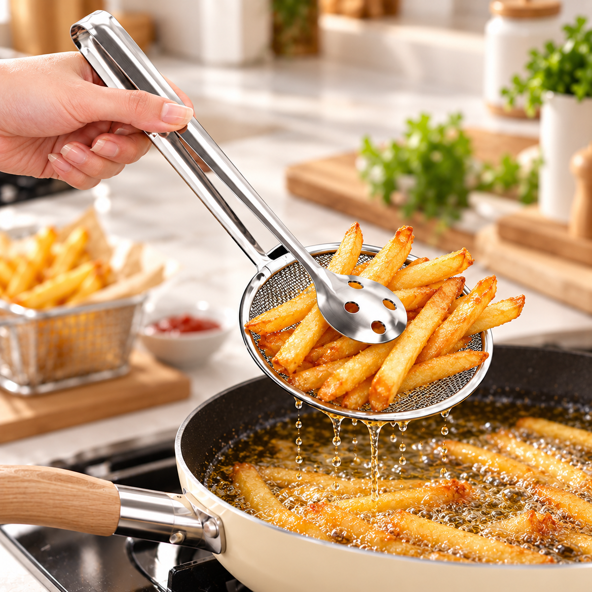 STAINLESS STEEL 2 IN 1 FRYING SCOOP - PACK OF 2 COMBO
