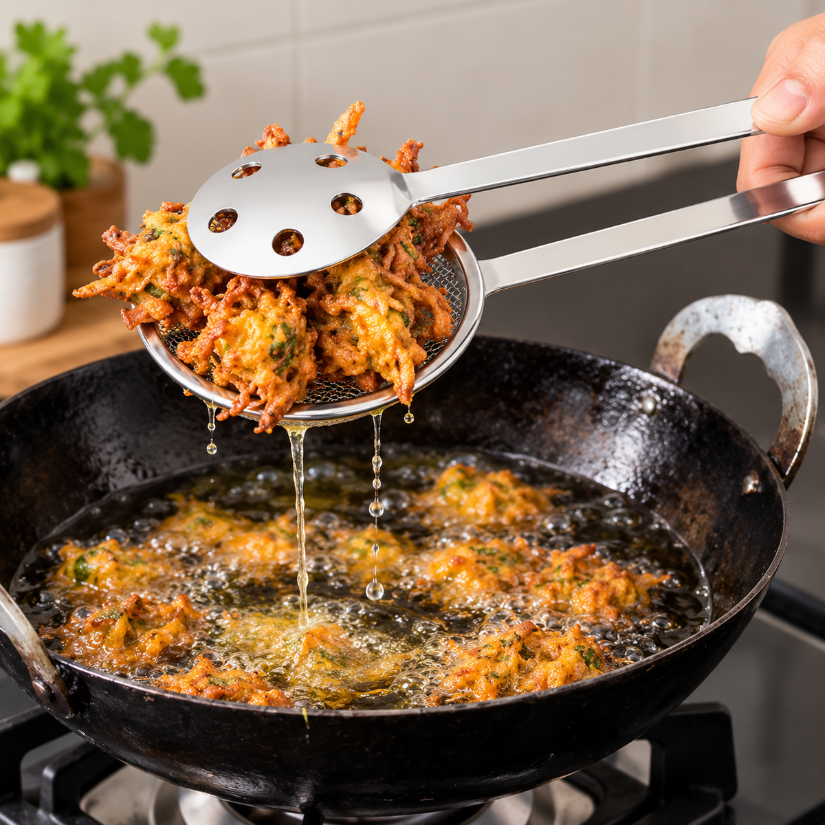 STAINLESS STEEL 2 IN 1 FRYING SCOOP - PACK OF 2 COMBO