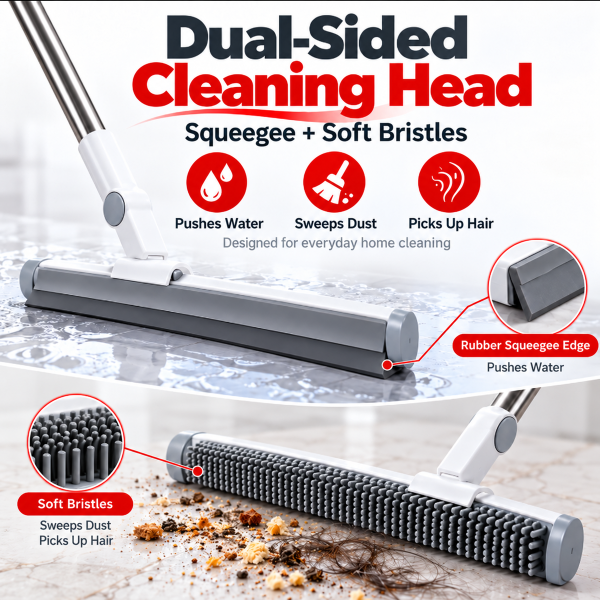 4 IN 1 FLOOR CLEANER RUBBER BURSH WITH WIPER - ONE SET