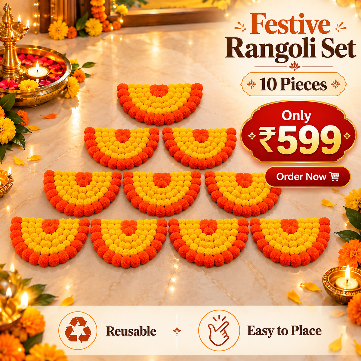 FestiveBloom Reusable Rangoli Set – 10 Pieces
