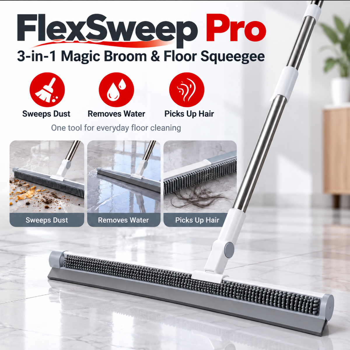 4 IN 1 FLOOR CLEANER RUBBER BURSH WITH WIPER - ONE SET