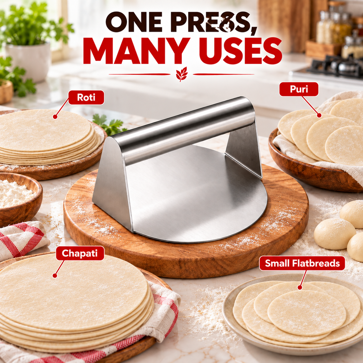 stainless steel roti & puri dough press