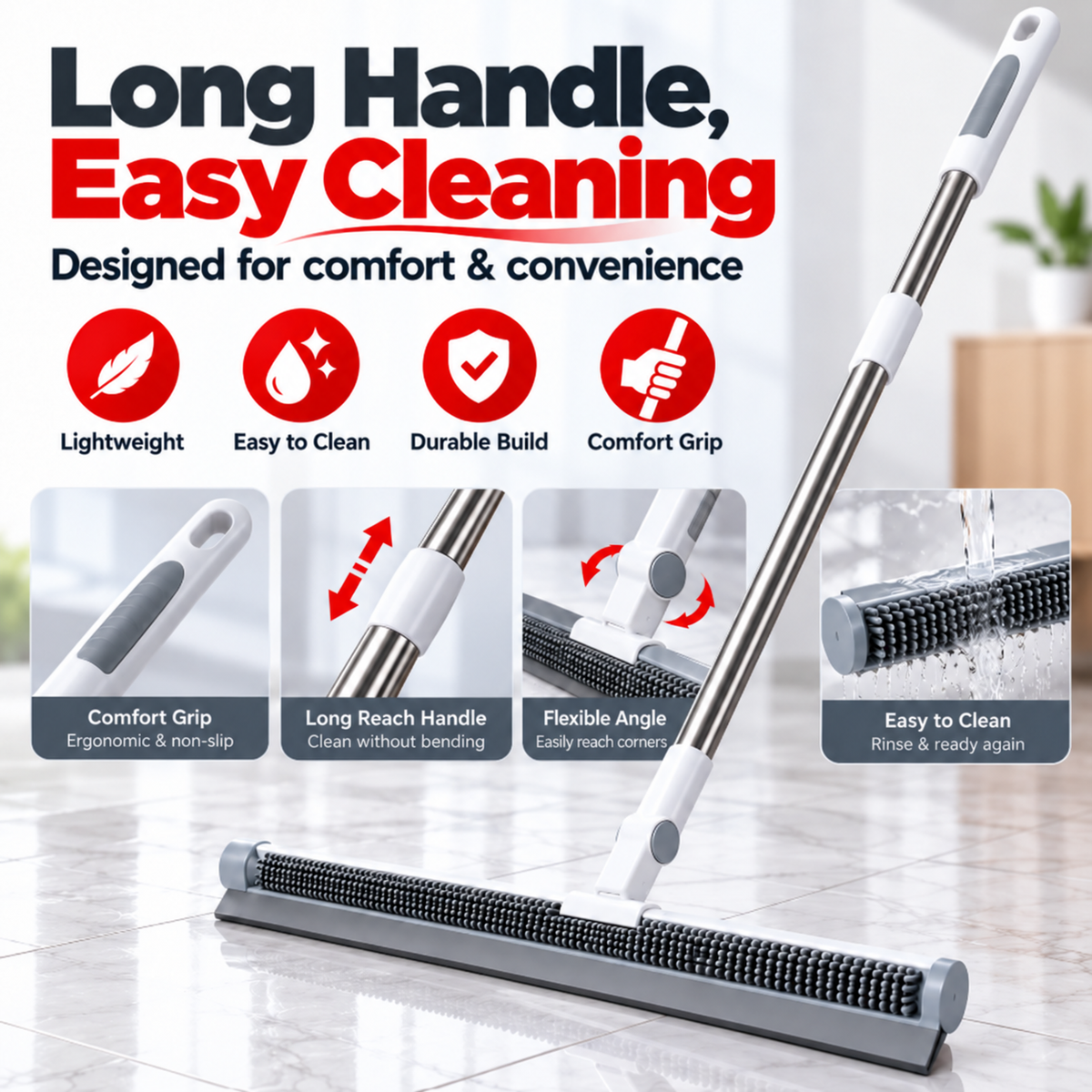 4 IN 1 FLOOR CLEANER RUBBER BURSH WITH WIPER - ONE SET