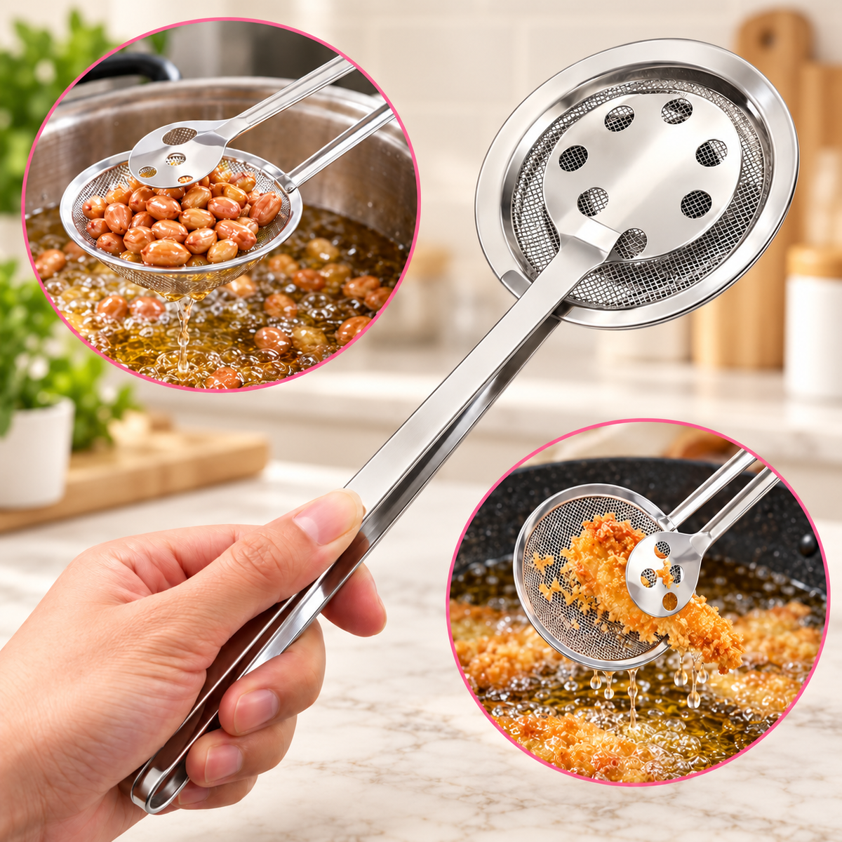 STAINLESS STEEL 2 IN 1 FRYING SCOOP - PACK OF 2 COMBO